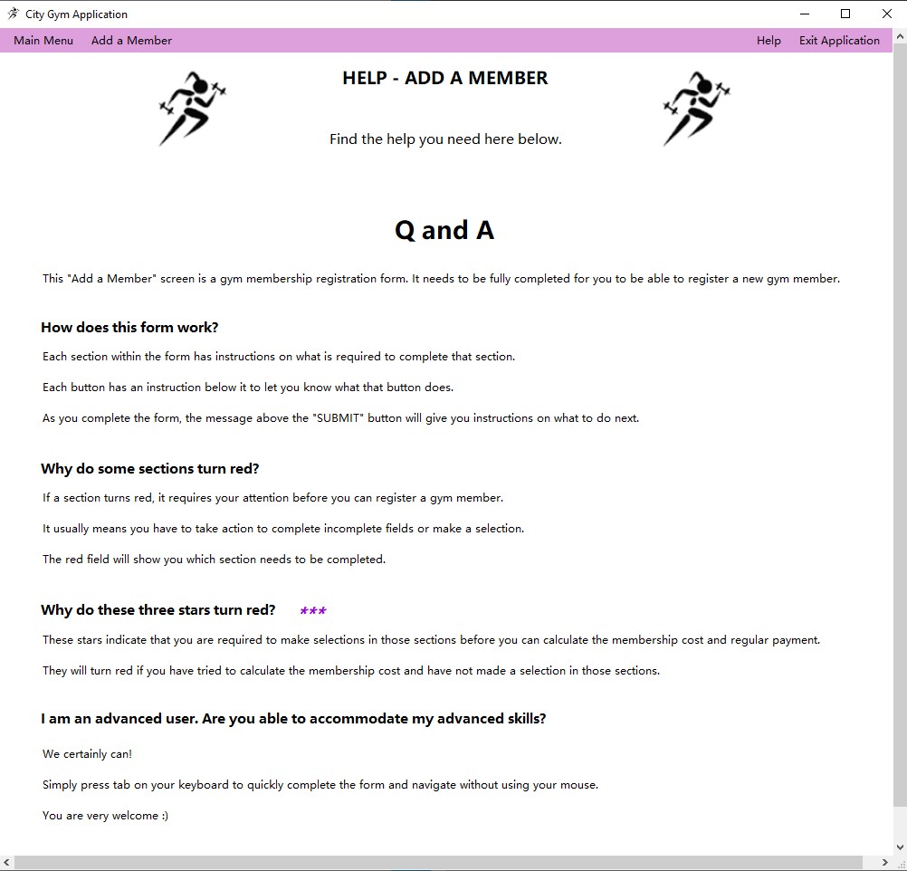 The help screen with instructions on how to add a member
