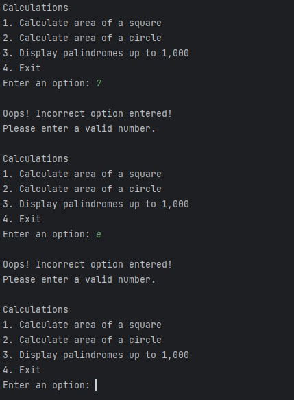 A screenshot of the user entering an invalid number or character