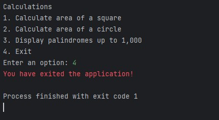 A screenshot of exiting the program