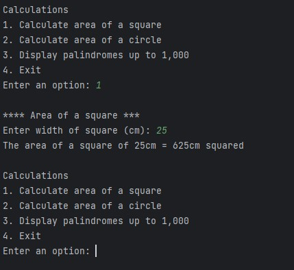 A screenshot of calculating the area of a square