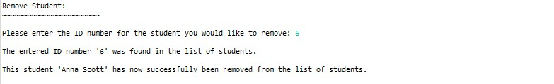 A screenshot of removing a student